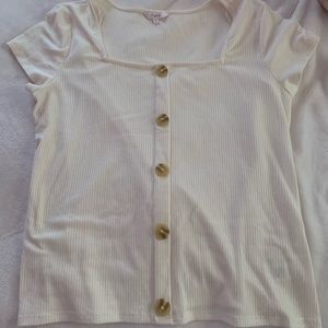 Ivory ribbed short sleeve top